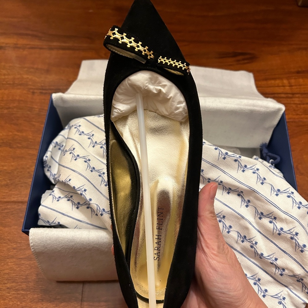 Sarah Flint Black Flats with Gold Detailing
